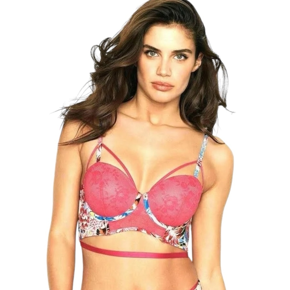 Victoria's Secret X Mary Katrantzou Pink Long Line Demi Bra Size 32 DD